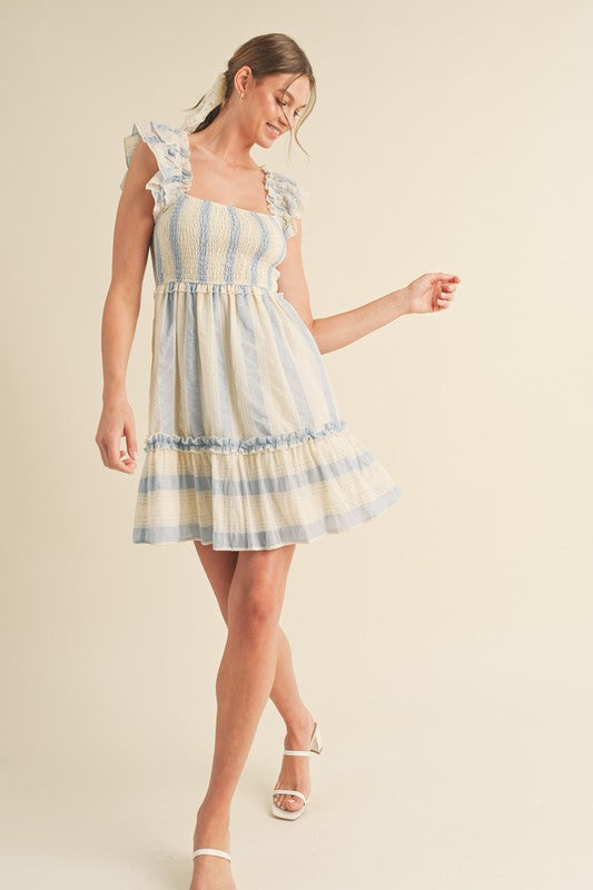 Striped mini dress with ruffle detail 