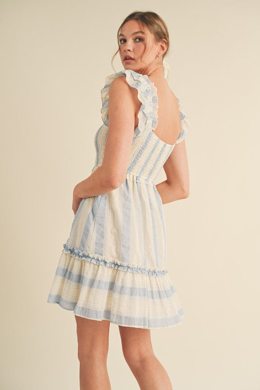 Striped mini dress with ruffle detail 