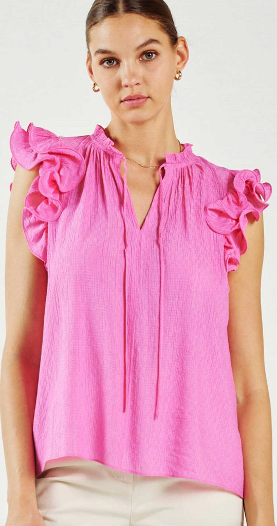pink ruffle short sleeve dress
