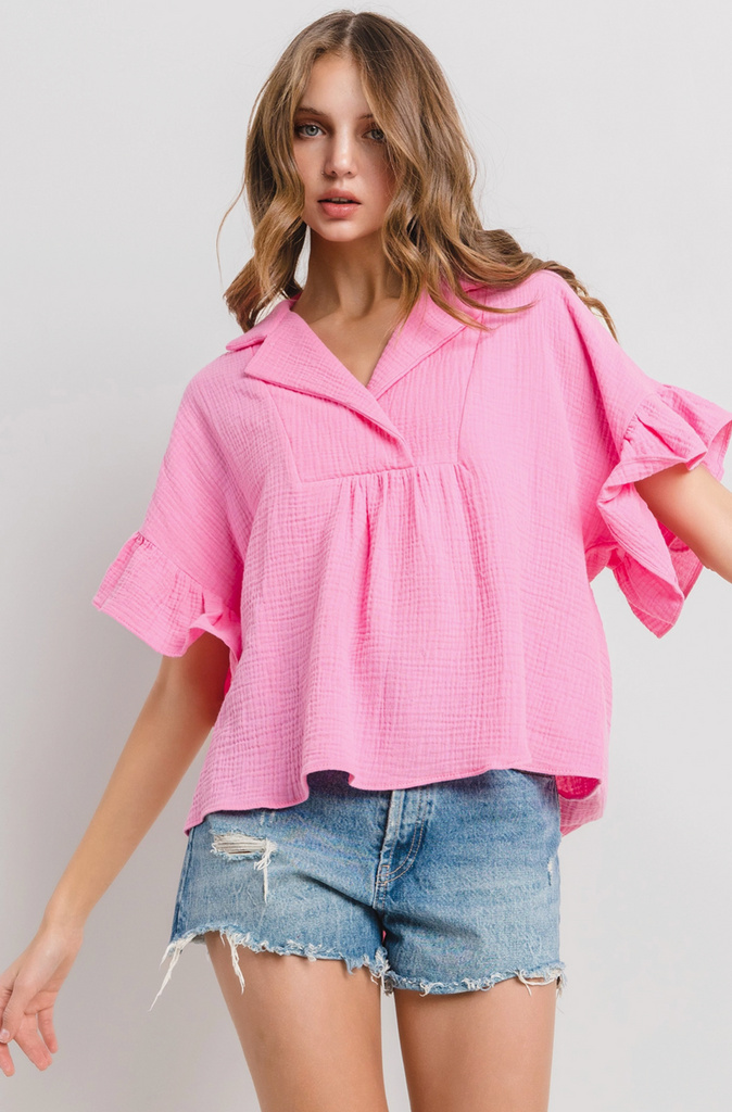Pink Gauze ruffle shirt 