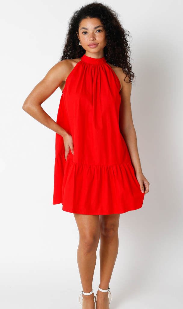 Red high neck bow dress